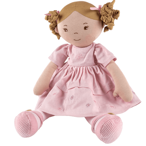 Amelia - Lt. brown hair Doll with Pink Linen dress