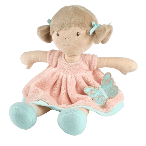 Pia Doll Brown Hair in Peach and Blue Dress